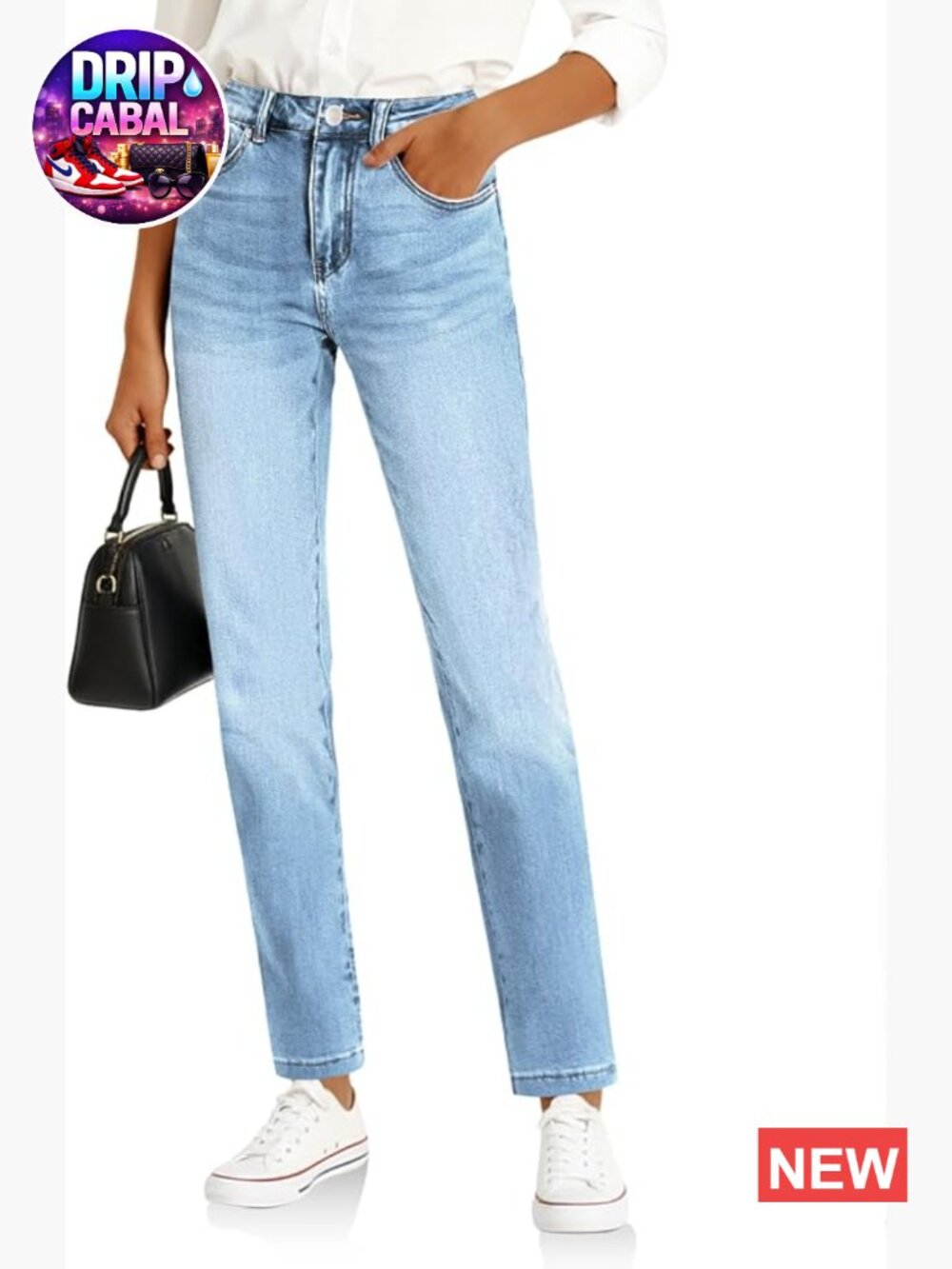 Womens Straight Leg Jeans High Waisted Stretchy Denim Tapered